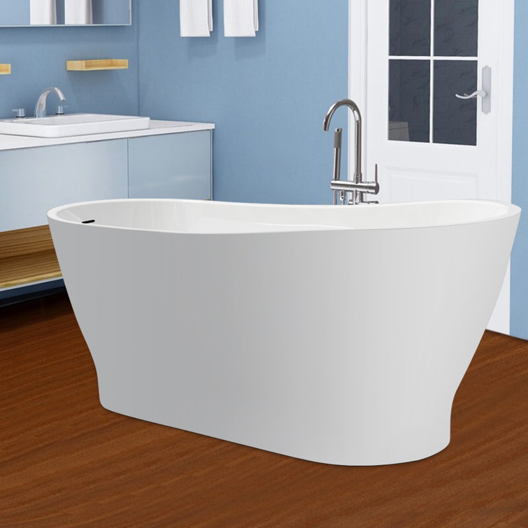 Mokleba 59" x 28" Freestanding Soaking Acrylic Bathtub with Integrated